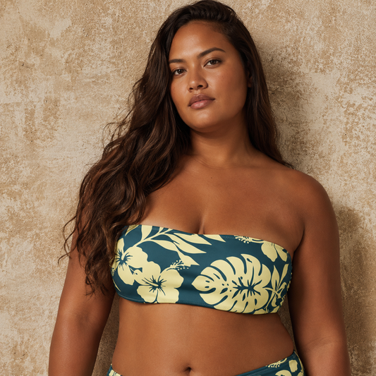 Strapless top Huahine - Green Navy